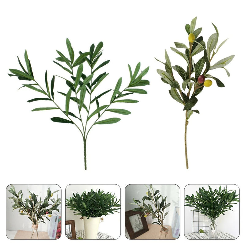 2 Pcs Artificial Plants Indoor Greenery for Table Decor Silk Olive Branches Green Plant