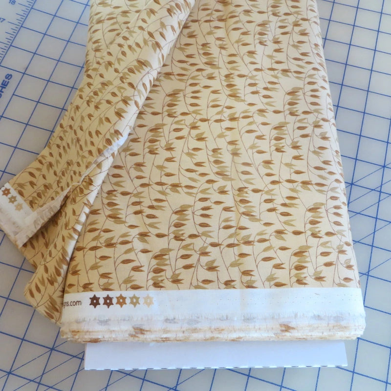 YARD ~ Sewing Your Oats, Tan, Riley Blake,  $3.99 Ships ANY Amount Of Fabric Flowering Plants