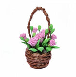 Miniature Artificial Pink Carnations in a Basket, Dollhouse or Fairy Garden Flow Carnation