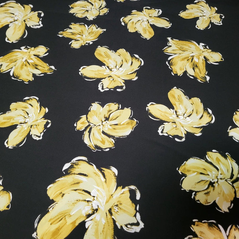 Knit Fabric 2-Yards Floral Print on Black 4-Way Stretch 59" Garment Sewing Flowering Plants