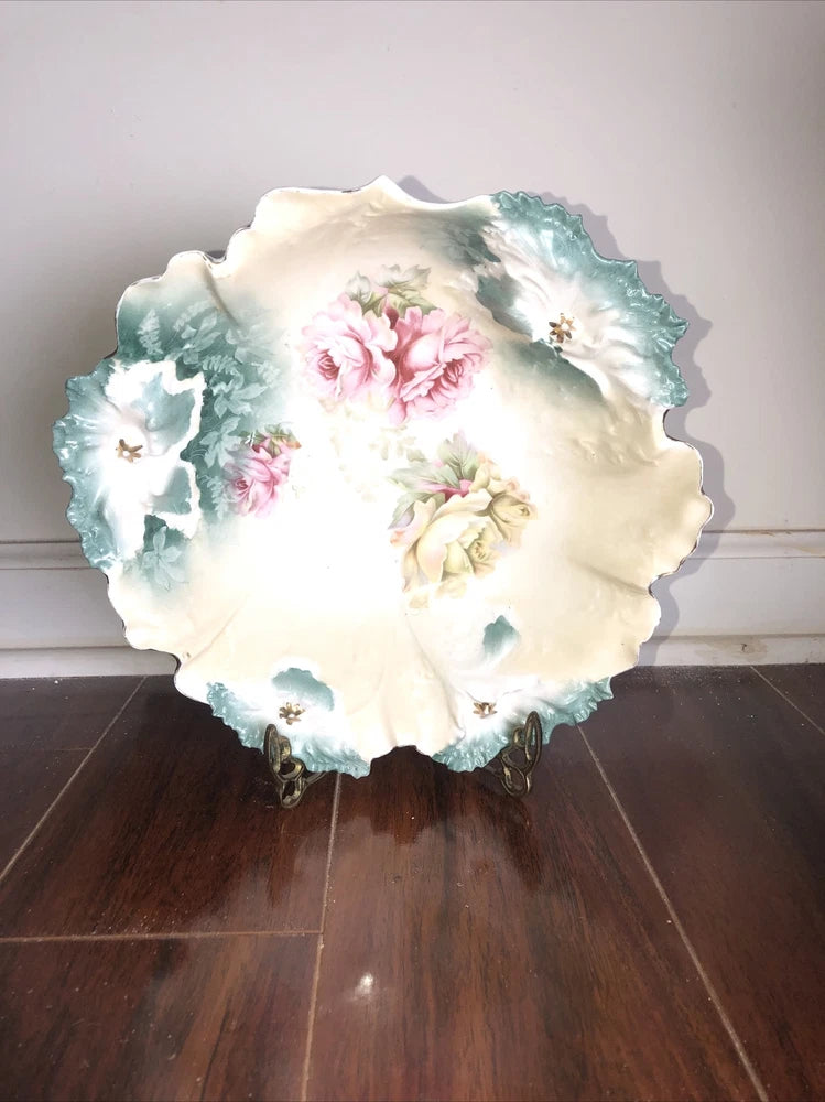 RS Prussia carnation 10Ó bowl  Reinhold Schlegelmil Red Stamp Antique Very Clean Carnation