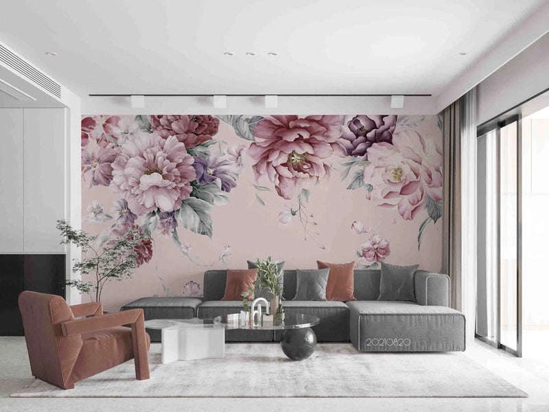 3D Pink Peony Flower Blossom Wall Murals Wallpaper Murals Wall Sticker Peony