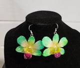 Real Orchid Earrings Green Plant