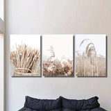 3pcs Serene Wheat Field Ferns & Pampas Grass Metal Print Ready to Hang Art Pampas Grass