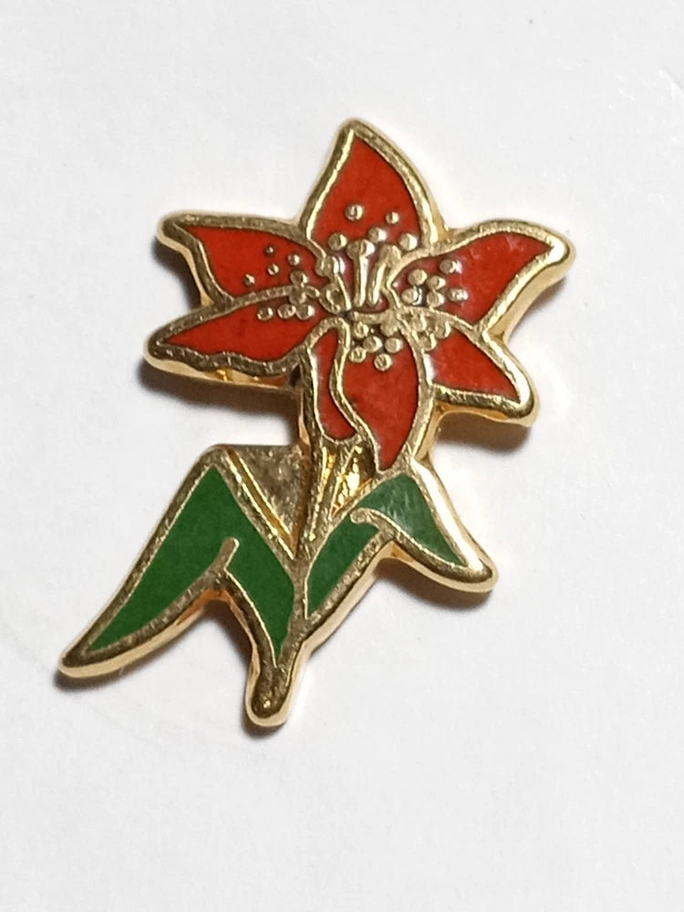 Orange Lily Pin Ð Gold-Tone Flower Lapel Pin Lily