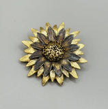 Vintage Gold Silver Tone Sunflower Floral Brooch Pin Sunflower