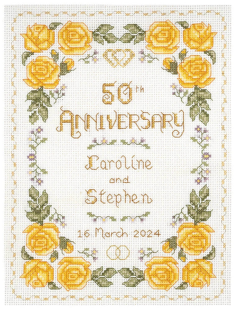 Golden Wedding Anniversary Roses Sampler - complete cross stitch kit on 14 aida Roses