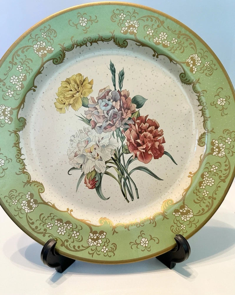 Vintage 1952 Baret Ware England Carnation 10" Tin Plate Art Anemones Plate Decor Carnation