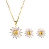 3pcs Womens Rhinestone Daisy Flower Sunflower Necklace Earrings Jewelry Set Gift Daisies
