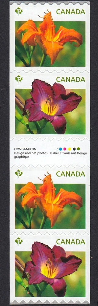 LILY, DAYLILIES = GUTTER strip of 4 stamps Canada 2012 #2528i MNH Lily