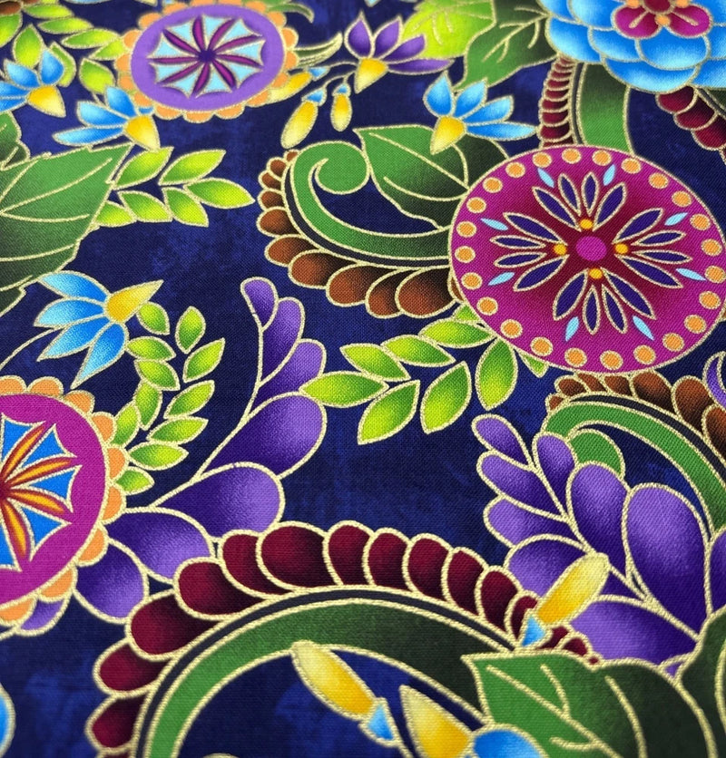 Legacy Studio 1/2 yard Polynesia Medallion Floral Cotton Fabric 44" wide Flowering Plants