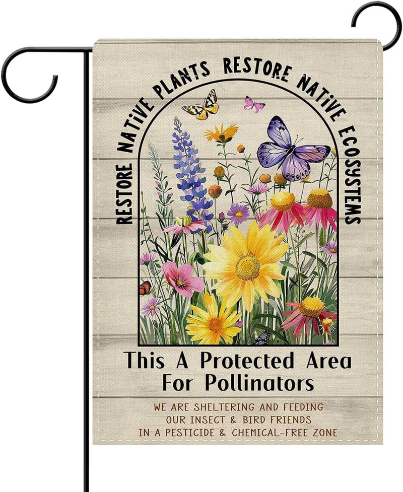 Restore Native Plants Wildflower Decorative Garden Flag, Floral Pollinator Yard Garden Plants