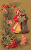 Greetings Children with Song Book Singing Carnation Flowers Postcard AA67824 Carnation