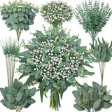 90 Pcs 7 Kinds Mixed Artificial Eucalyptus Greenery Stems, Baby Breath Flower... Green Plant