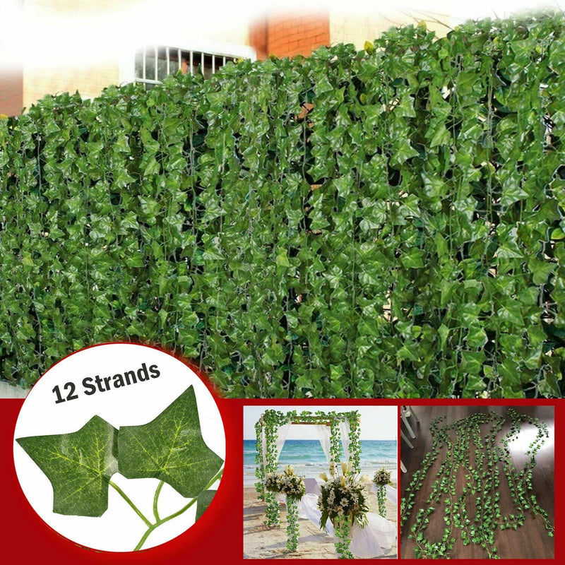 Artificial ivy leaf hanging garland, green vine leaves, 12 strands