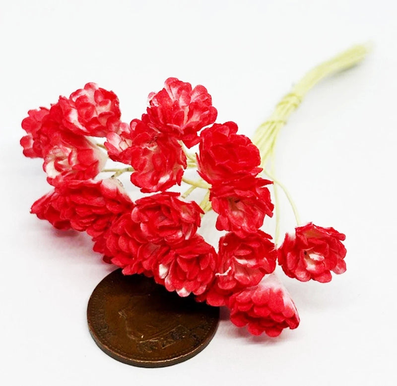 Paper carnation flowers bunch, red with pale yellow stems