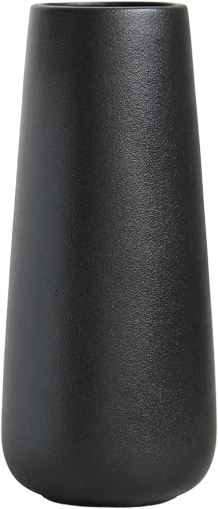 11 Inch Tall Matt Black Ceramic Vase for Flowers & Pampas Grass, Classic Rustic Pampas Grass
