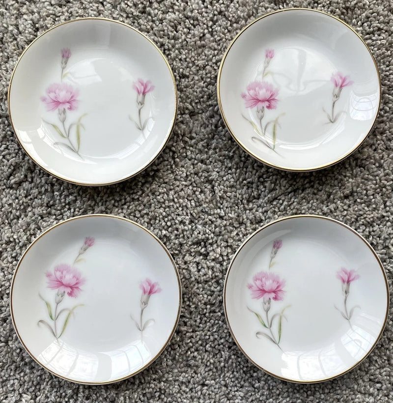 Royal Court Carnation Amuse-bouche Sample Plates Fine China Flowers Gold Trim Carnation