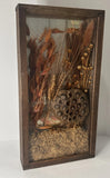 Vintage Dried Flower Shadow Box Mirror Back Wood Frame Lotus Pod Wheat Boho Art Dried Flower