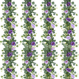 TOCHGREEN 4 Pack Artificial Eucalyptus Flower Garland with Purple Roses, Fake... Green Plant