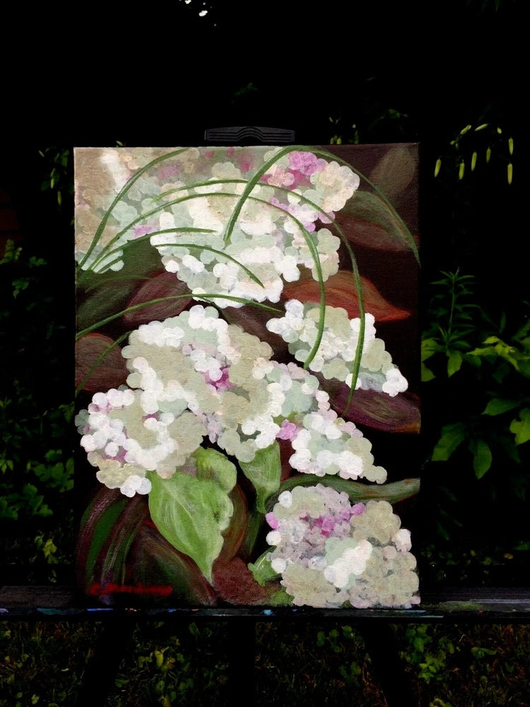 Hydrangea Summer Flower painting snowballs original artist texture 12x16 canvas Hydrangea