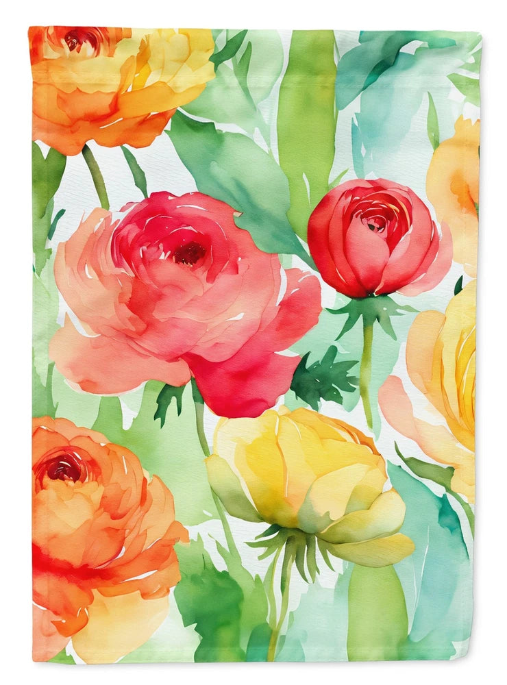 Caroline's Treasures Ranunculus in Watercolor House Flag DAC1606CHF Ranunculus