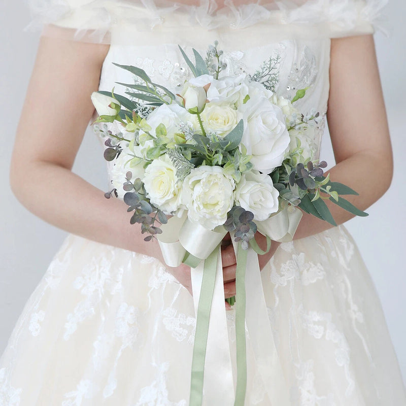 Bouquet Bridal Holding Silk Fake Flower Artificial Rose Bridesmaid Modern Decor Bouquet