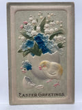 Easter Greetings Chick Lily of the Valley Flowers 1912 Vintage Embossed Postcard Lily
