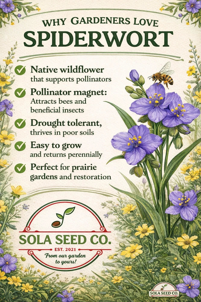 100 Prairie Spiderwort Seeds, Tradescantia occidentalis, Native Wildflower Garden Plants