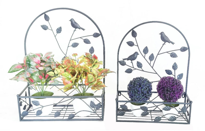 Garden Metal Hanging Plant Holder 2 Pcs Set Gray Color Outdoor Wall Decor Garden Plants