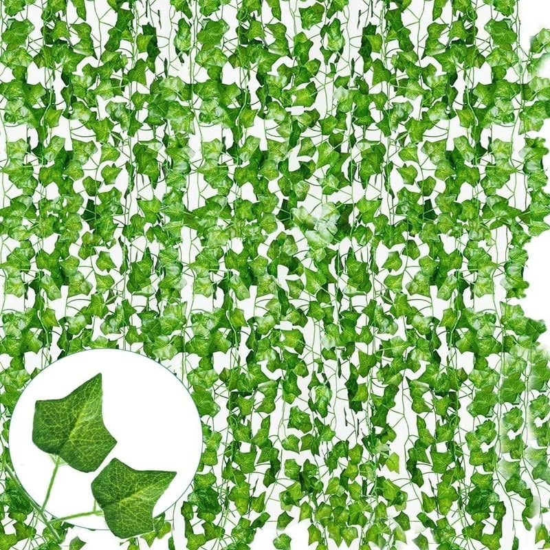 Artificial ivy garland with dense green faux leaves, 86 ft length