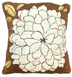 Vintage Embroidered Throw Pillow Large Hydrangea or Dalhia w/Brown Yellow Green Hydrangea