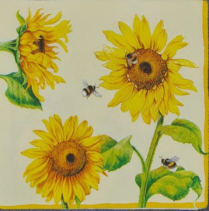 TWO Individual Napkins Sunflowers Flowers Cocktail for Decoupage (IHR 95) Sunflower