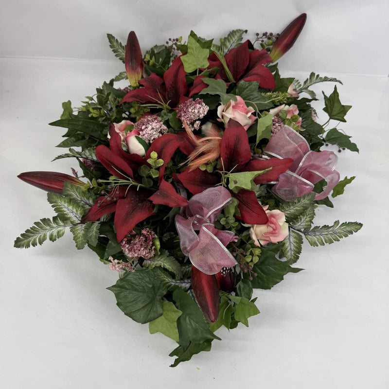 Artificial Floral Arrangement Roses Hydrangeas Lilies Greenery 27 x 22 Inches Hydrangea