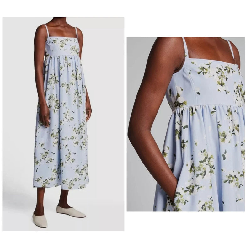 NWT $995 Adeam Intermix "Hydrangea" blue floral midi sun beachy dress 0 Hydrangea
