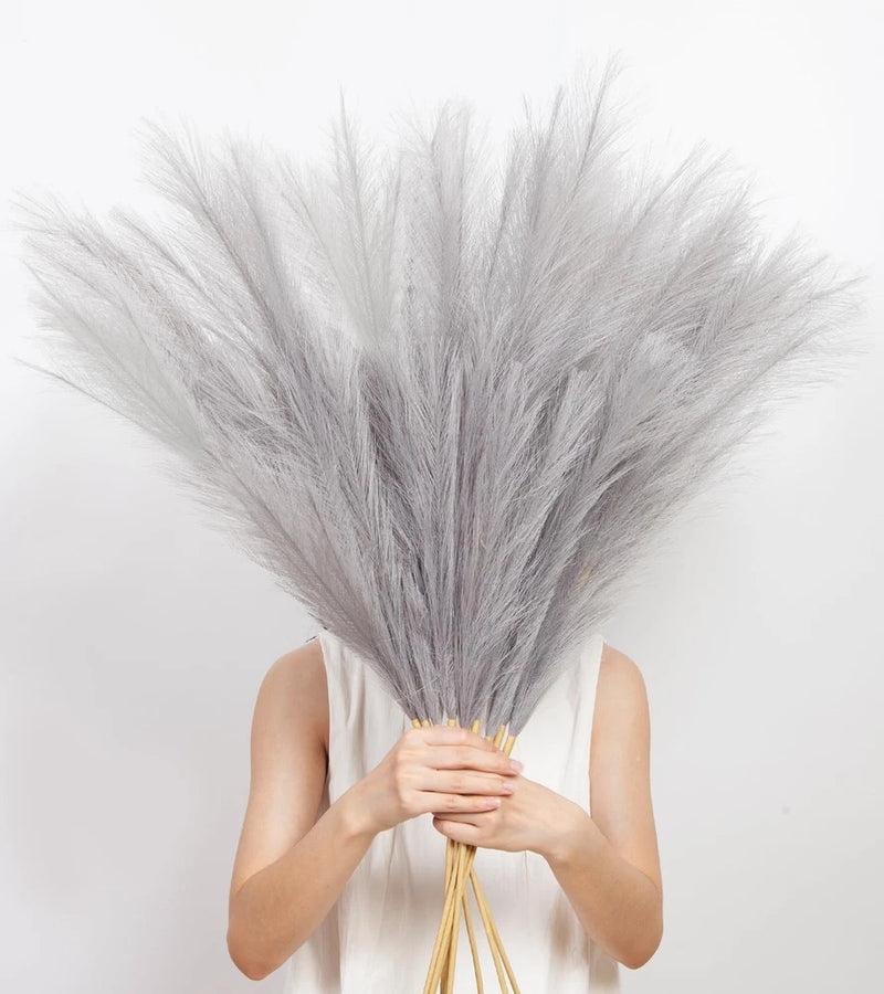 9 Pcs 45" Tall Pampas Grass Grey Decor, Long Stem Artificial Flower Floor Vas... Pampas Grass