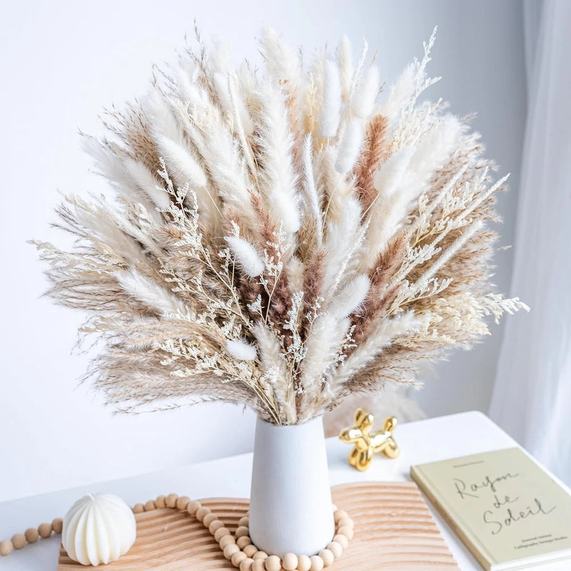 96PCS Natural Dried Pampas Grass Bohemian Home Decor Bouquet Pampas Grass