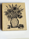 Northwoods Rubber Stamp Sunflower Bouquet Vase-4x4.75 Wood Mounted Block Stamp Sunflower
