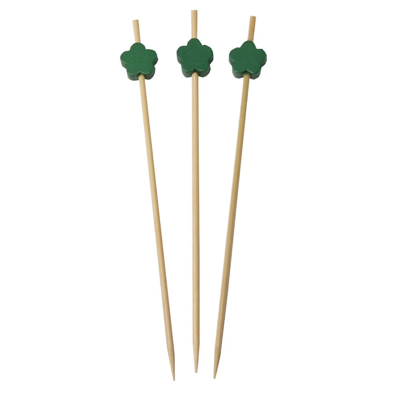 Decorative Color Flower End Bamboo Appetizer Drink Stick Picks Green Plant