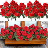 Artificial Geranium Silk Flowers Realistic Red UV Resistant Fake Plants Decor Flowering Plants