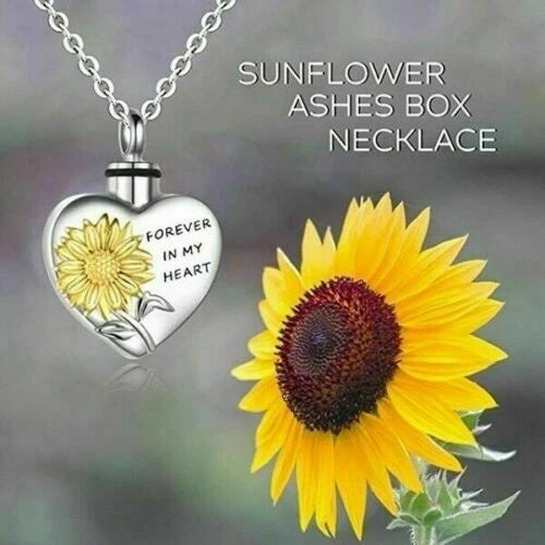 URN CREMATION SUNFLOWER HEART pendant 20" 925 Sterling Silver Necklace Sunflower