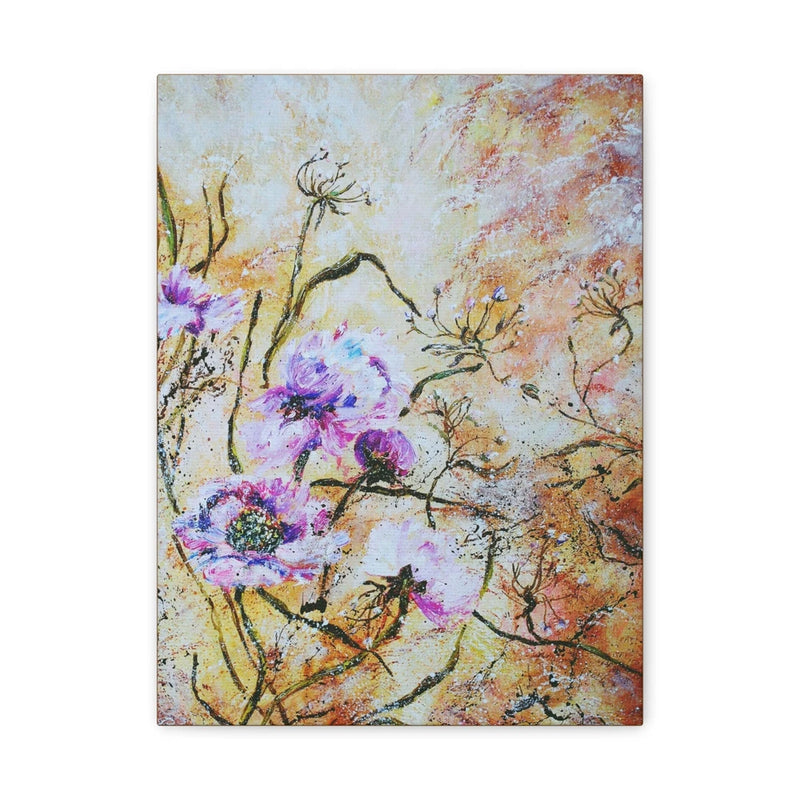 Peony canvas print with purple and pink peony flowers on a textured abstract background