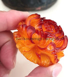55mm Natural Amber Beeswax Peony Flower ____ Pendant 6mm Beads Necklace Peony