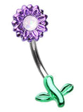 Belly Button Ring Navel Split Sun Flower 316L Sunflower Body Jewelry Yellow Grn Sunflower