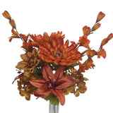 21" Rust Colored Artificial Mixed Floral Dahlia, Mum & Lily Bush Lily
