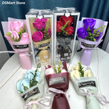 3 Heads Artificial Rose Bouquet Hand Holding Pink Flowers Valentine'S Day Gift W Roses