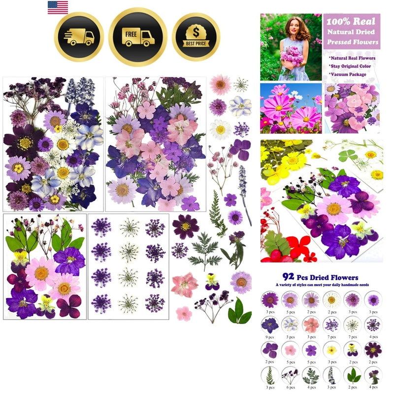 92 Pcs Purple Dried Pressed Flowers Real Natural Leave Petals for DIY Resin C... Dried Flower