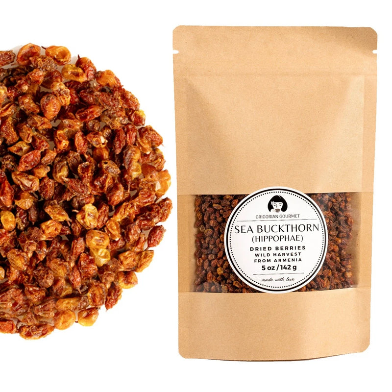 Sea buckthorn (Hippophae) dried berries in kraft pouch, 5 oz (142g)