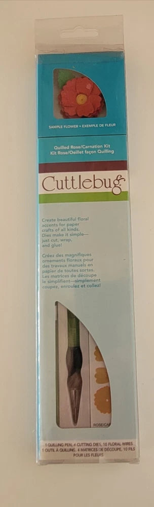 Quilled flower die kit package with carnation design and metal cutting die