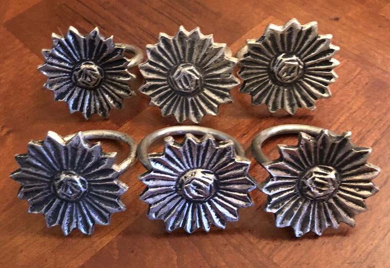Vintage Set Of 6 Flower Sunflower Metal Napkin Rings NEW Sunflower